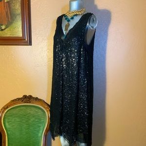 Of Two Minds Black Silk & Sequin Dress.  SZ SP